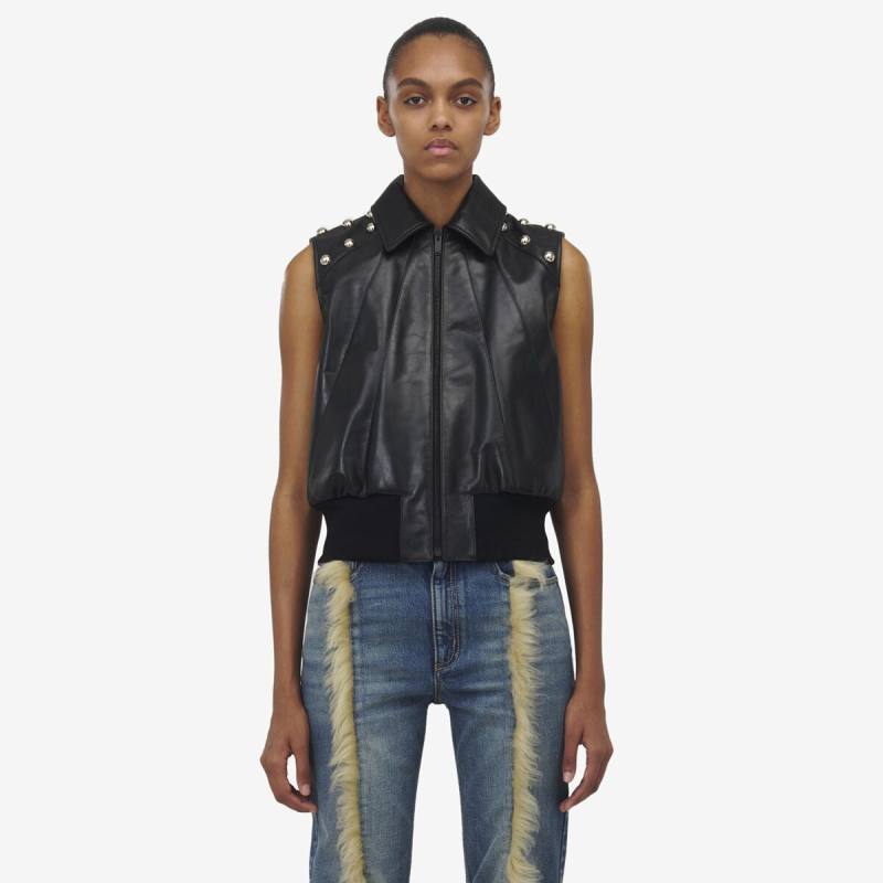 Alexander McQueen Women's Black Studded Leather Vest - 6 (Calf leather)